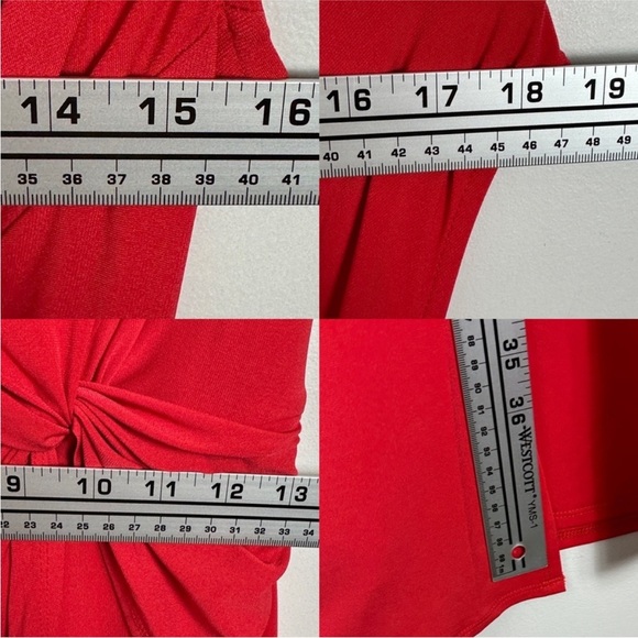 London Times Cowl Neck Side Twist Front Mini Dress Red Short Sleeves Size 6 Boho - Picture 6 of 6
